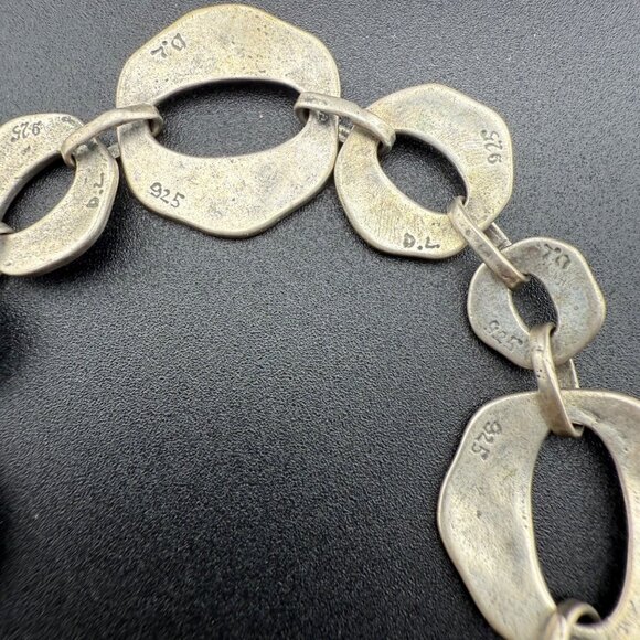 Artisan Sterling Silver Organic Link Bracelet 925 With Hammered Design And Toggl - Picture 7 of 8